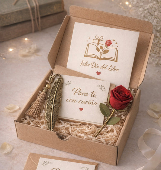 Pack Regalo Día del Libro – Detalle Elegante con Rosa y Marcapáginas