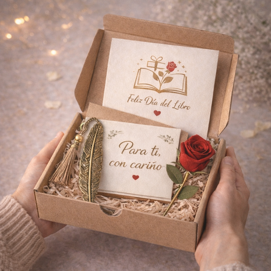 Pack Regalo Día del Libro – Detalle Elegante con Rosa y Marcapáginas