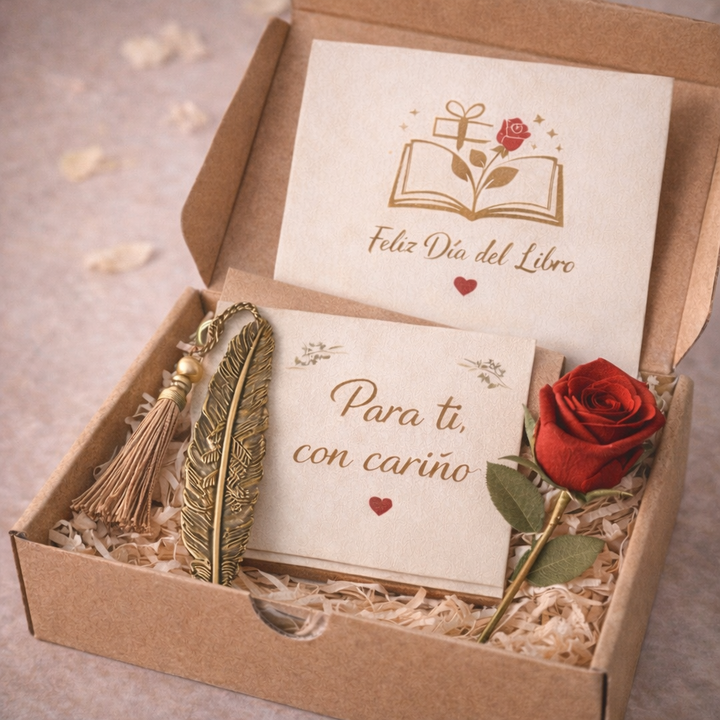 Pack Regalo Día del Libro – Detalle Elegante con Rosa y Marcapáginas