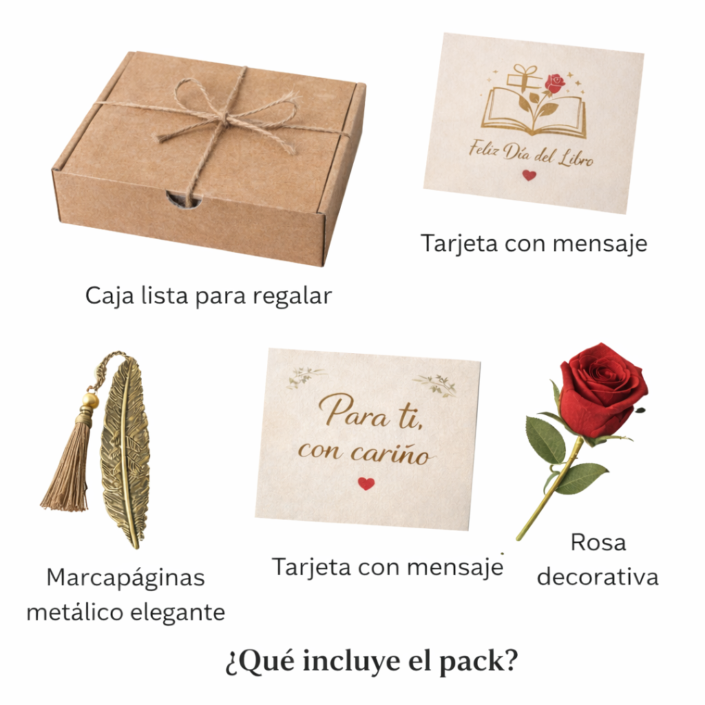 Pack Regalo Día del Libro – Detalle Elegante con Rosa y Marcapáginas